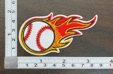 Flaming Baseball Embroidered Iron On Patch