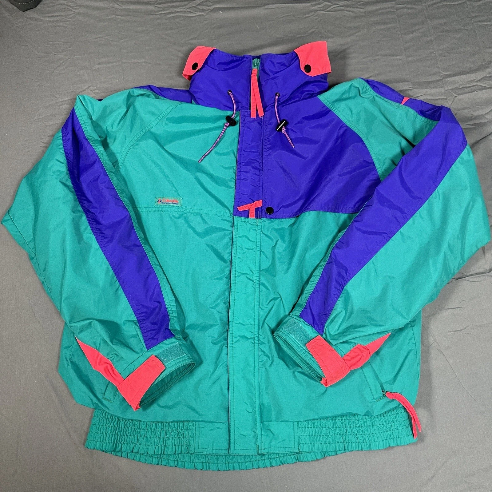 Vintage Columbia Mens Windbreaker Radial Sleeve Purple Teal