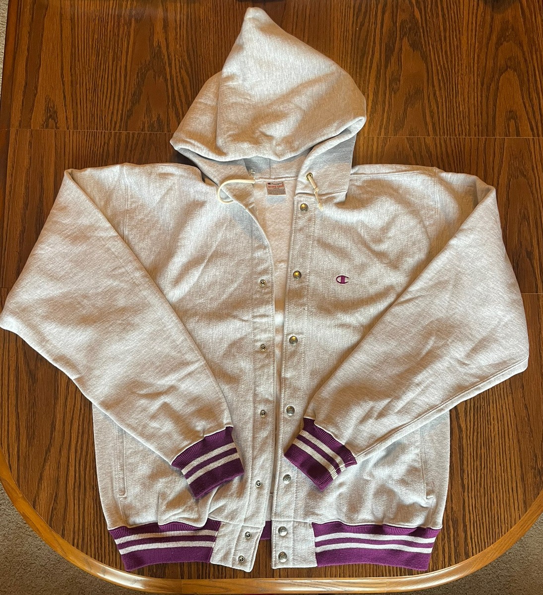 vintage 90s champion Reverse Weave Snap Button Hoodie Gray 3