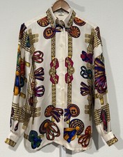 Vintage Herm s Paris Blouse Shirt Size 40 France Silk Ribbon Scarf Theme RARE