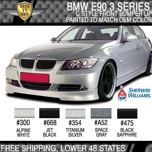 Fits 05-08 BMW E90 3 Series Sedan C Style Front Bumper Lip Painted To Color