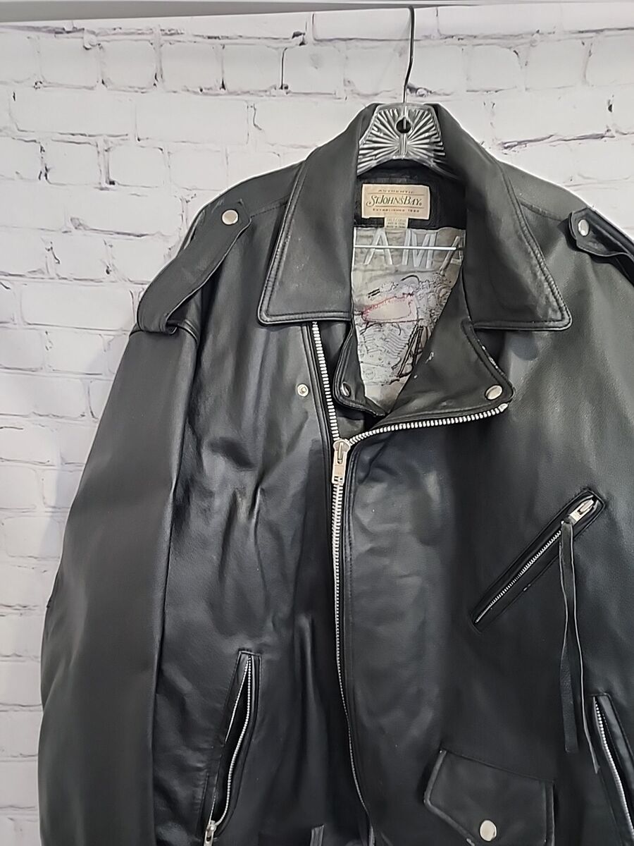 Vintage St.John's Bay Men's Black Motorcycle Leather Jacket Vintage St.John's Bay Men's Black Motorcycle Leather Jacket