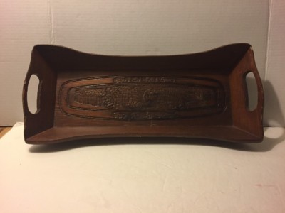  Vtg Wooden Bread Tray Embossed Decor Give Us This Day Our Daily Bread 19.5'' L