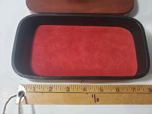 Signed Groves Trinket Box Leather Ribbon Handle Lined Keepsakes Brown 7.5x4" - Picture 11 of 13