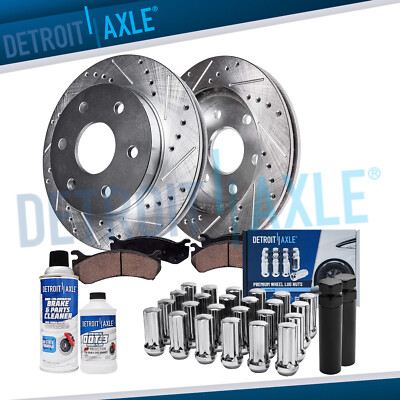 12.8 '' Front Drilled Rotors Brake Pads +24pc Lugnut w/keys for Envoy Trailblazer