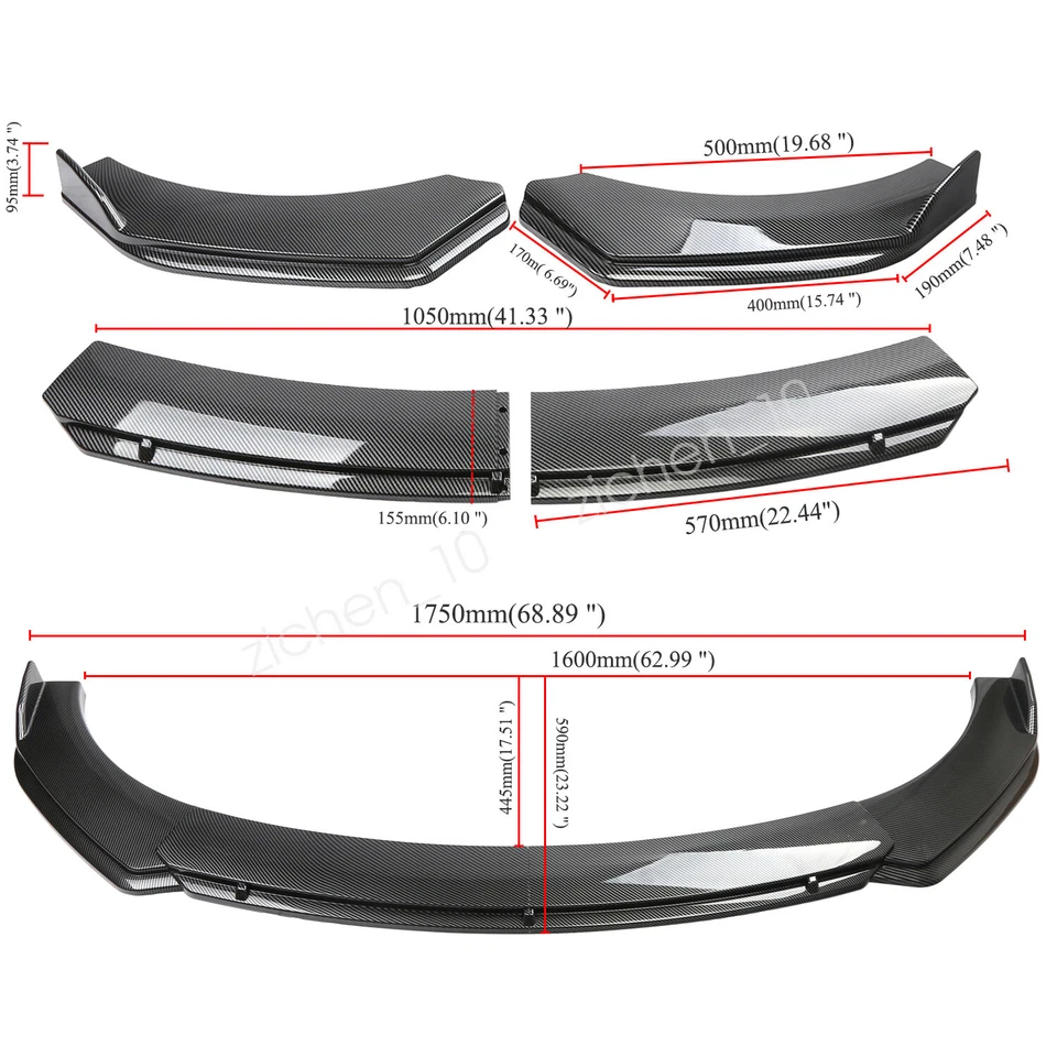 For Cadillac CTS CTS-V CT4 Carbon Style Front Bumper Lip Splitter +Strut Rods Foto 2 de 4