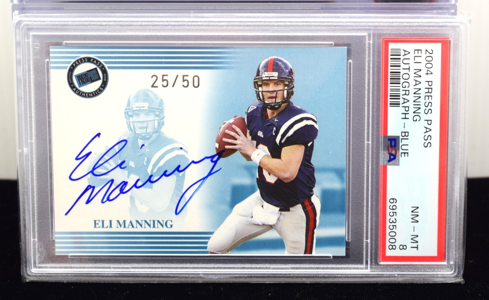 Eli Manning Press Pass # Autograph-Blue