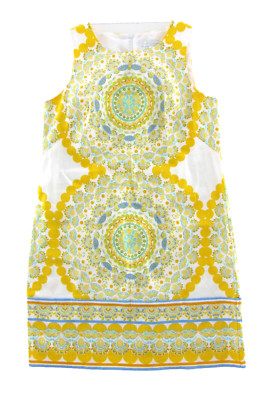 NWT London Times White Yellow Blue Green Floral Paisley Tank Shift Sun Dress 12