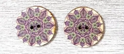 Boho дерева цветы пуговицы шитья 2 отверстия 1 дюйм (комплект #1029) 2шт - Изображение 2 из 2