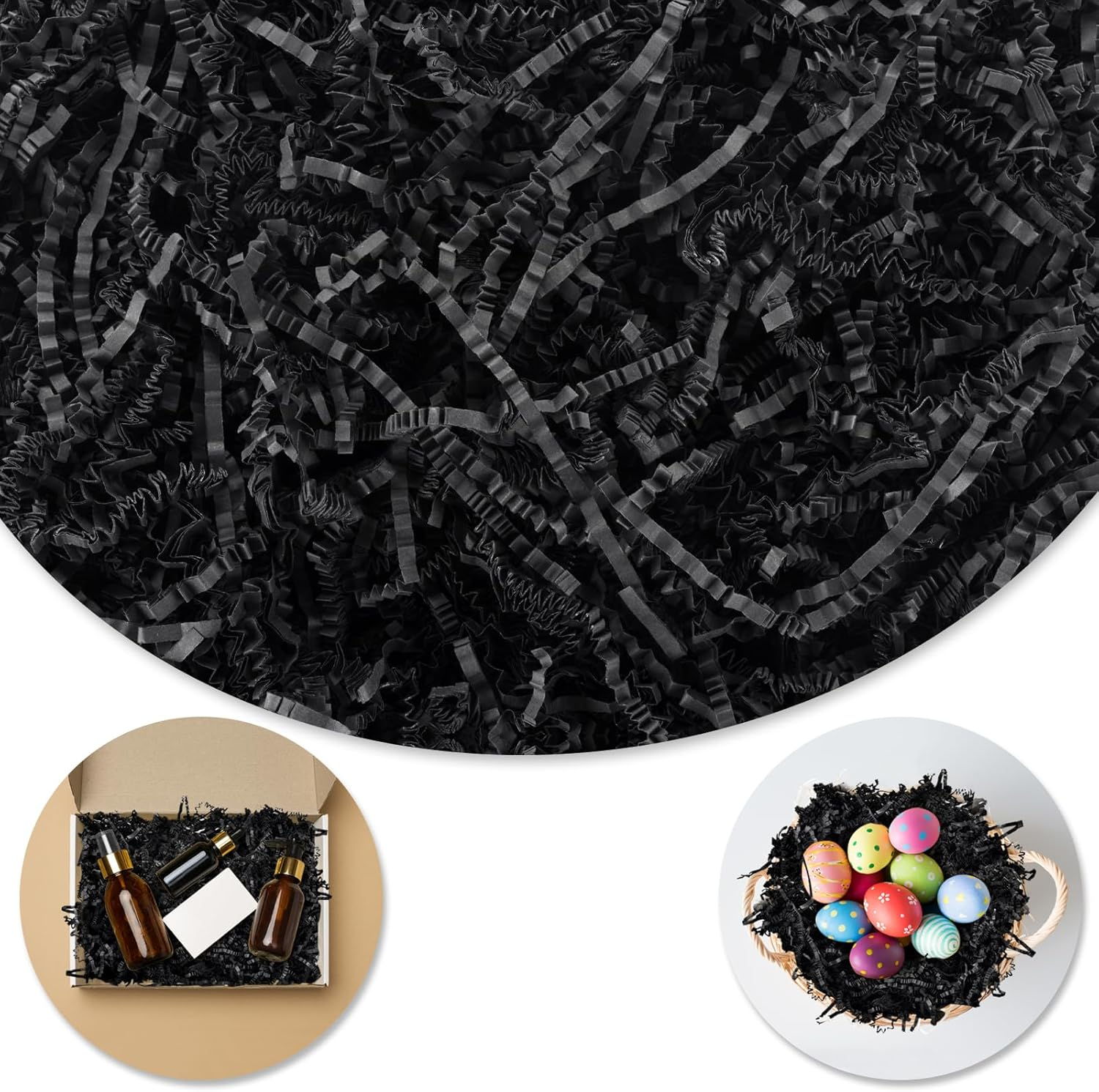 8OZ Black Shredded Crinkle Paper for Gift Baskets and Filler-image