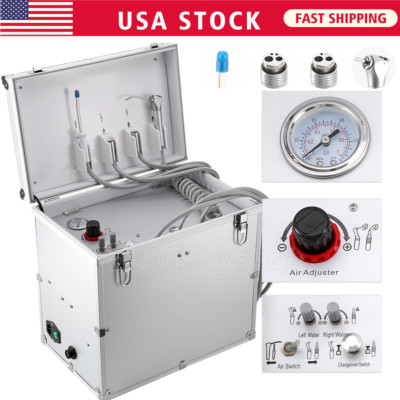 Portable Dental Mobile Delivery Unit Case Air Compressor Syringe Suction 4 Hole