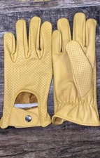 Driving Gloves Car Motorcycle Biker Real Leather Police Driver Glove Mustard A-1
