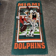 Vintage 1994 NFL MIAMI DOLPHINS Looney Tunes Beach Pool Towel Unused RARE