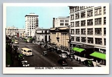 Postcard  RPPC Canada BC Victoria Douglas Street View Cars Bus  Tinted L191