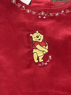 VINTAGE DISNEY STORE RED WINNIE THE POOH VELVET CHRISTMAS HOLIDAY DRESS SZ  10/12