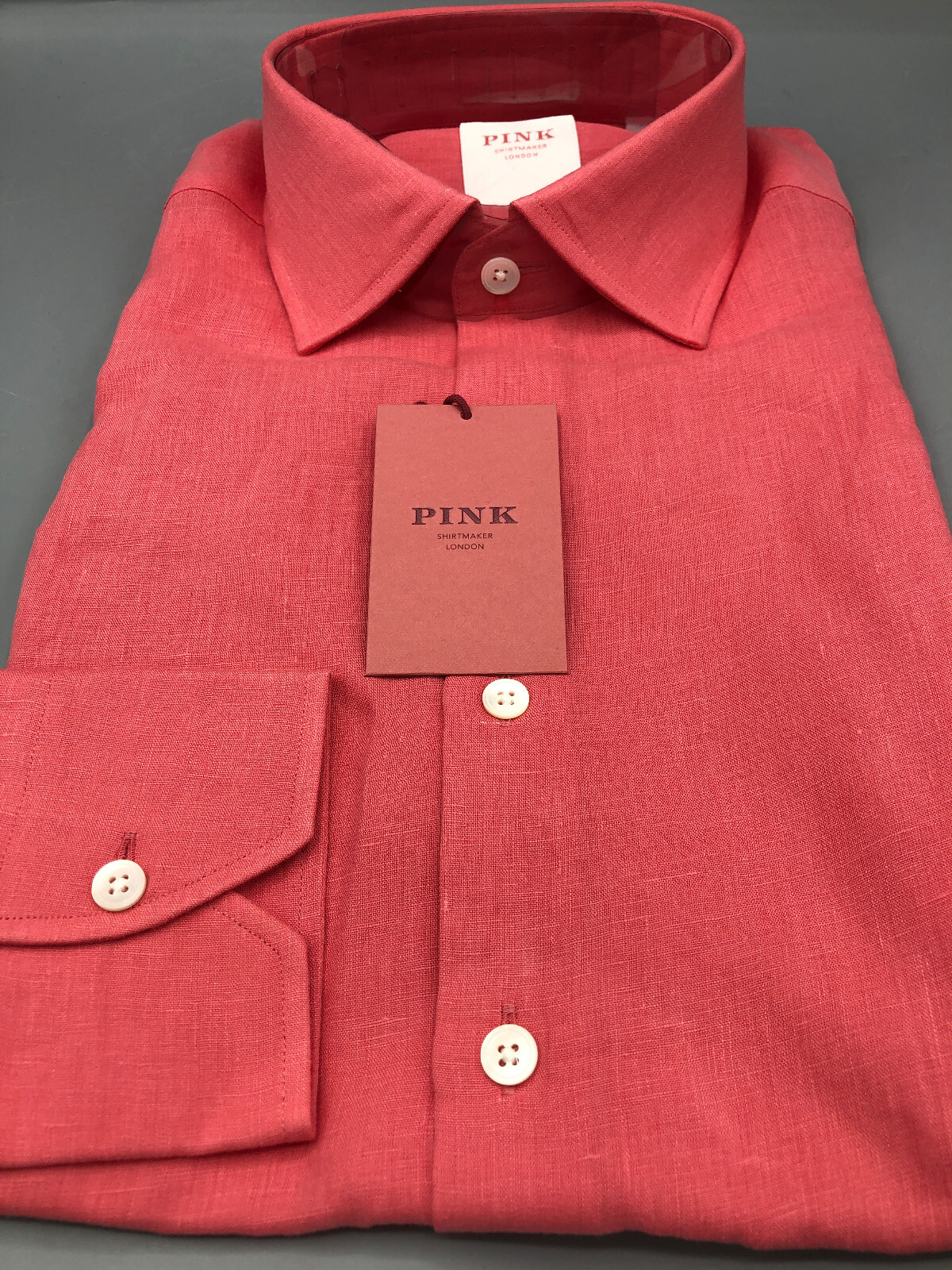 Thomas Pink, 100% Linen Shirt, Dark Pink, UK:15, EU:38, RRP:£155!  BNWT