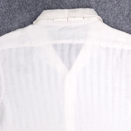 Banana Republic Shirt Mens Large White 100% Linen Striped Button Up Short Sleeve - Picture 10 of 10