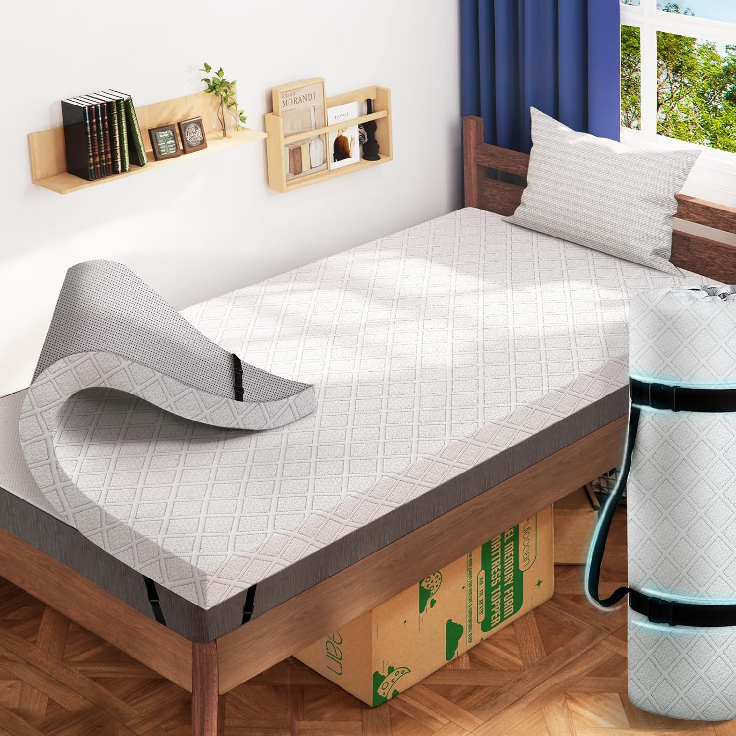 3 Inch Gel Memory Foam Mattress Topper Twin XL Size for College School Dorm,Soft
