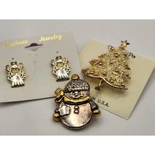 Vintage Jewelry Best Snowman Pendant Brooch MJ Angel Earrings Christmas Tree Pin