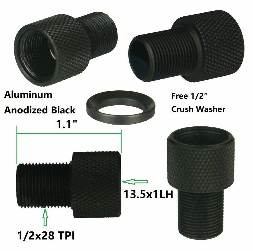 Aluminum M13.5 x 1 LH To 1/2x28 TPI Adapter for Glock Walther H&K