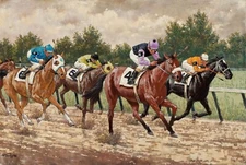 ARTHUR SARNOFF Poster or Rolled Canvas Print "TRACK SLOPPY" Horse Racing
