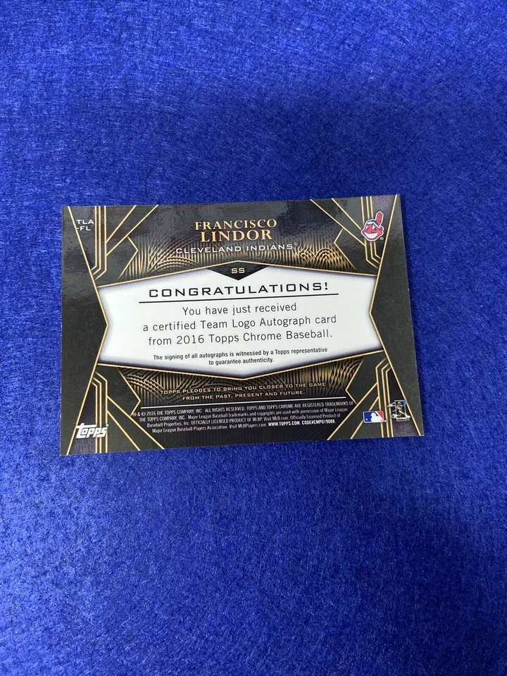 2016 Topps Chrome Francisco Lindor Auto /99 Blue Team Logo - Image 2 of 2