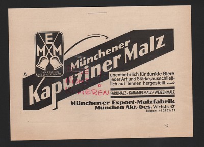 MÜNCHEN, Werbung 1937, Münchener Export-Malzfabrik AG Kapuziner-Malz