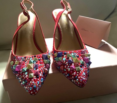 Pumps Sandalen Leder Samt Rot Strass Absatz ALMA EN PENA 38 Neu