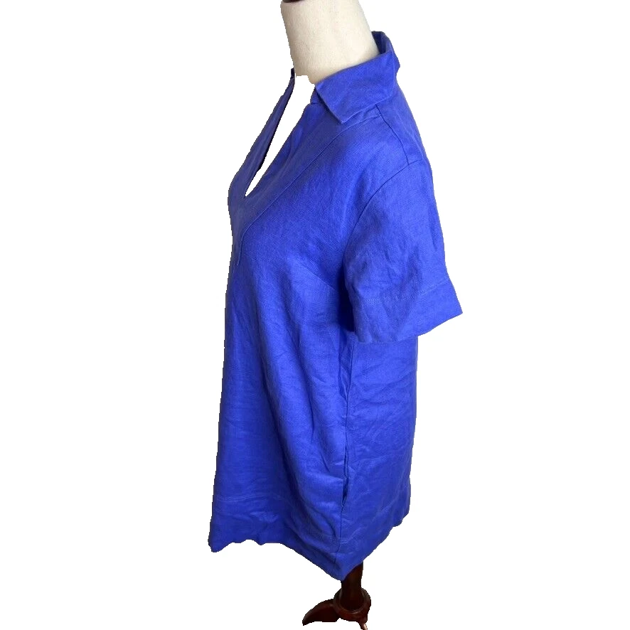 Madewell $128 V-Neck Mini Dress 100% Linen in Blue Star Size XS NQ627 - Image 4 of 4