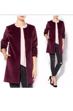PIM and LARKIN Anthropologie Coat Women Faux Fur Jacket Zip Up Purple Burgundy S