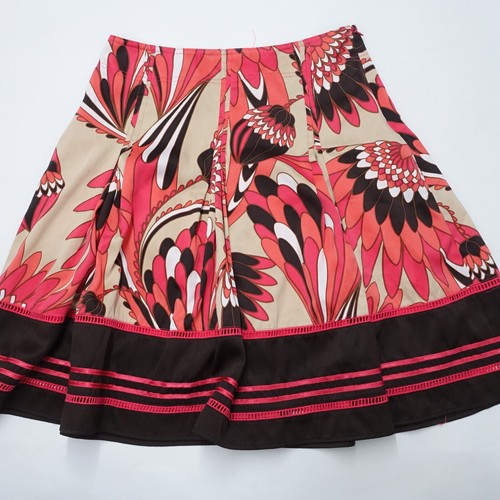 Worthington Industries A-Line Skirt Women's 6 Pink Black Floral Lined Lace Hem