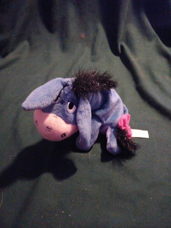 Vintage Eeyore Mattel Arcotoys Bean Bag Plush Disney Blue Purple Detachable Tail