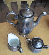 edler WMF Porzellan Kaffeekanne 5 teilig hart versilbert 1940er Jahre