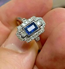 Art Deco Style Lab Created Blue Sapphire Wedding ring Women 925 Sterling Silver