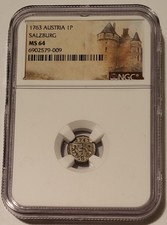 Austria Salzburg 1763 Pfennig Uniface MS64 NGC