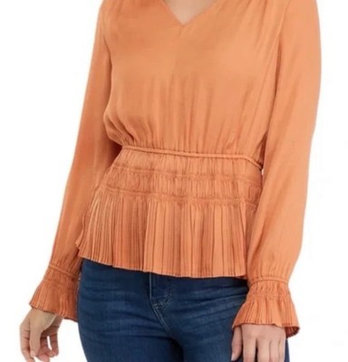 Philosophy Burnt Orange Pleated V Neck Blouse