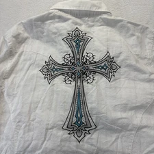 Wrangler Shirt Womens XL White Metallic Embroidered Cross Western Snap Front