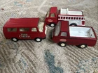🔥70s 3 Set Fire Chief & Trucks Pressed Steel Van Vintage Red Tonka Department