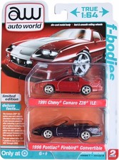 Auto World 1991 Chevy Camaro Z28 1LE 1996 Pontiac Firebird Convertible 2 Pack