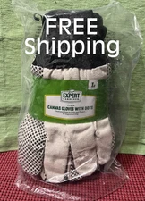 6 pack ~ Canvas Garden Gloves with Textured Dots (Palm & Thumb) Size Large