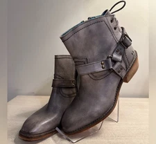 Roan By Bed Stu Women's 6 Gray Elina Ankle Harness Bootie Boots Boho Cowgirl