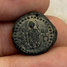 Véritable ancienne pièce de Bouddha en bronze de l'empire Kushan d'Asie...