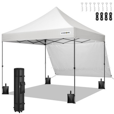 10x10 Pop Up Canopy Tent Heavy Duty Commercial Instant with Sidewall White