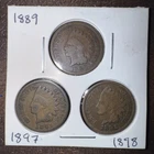 Indian Head Penny AU Lot of 3  From 1889, 1897 and  1898 All 3 Dates #558