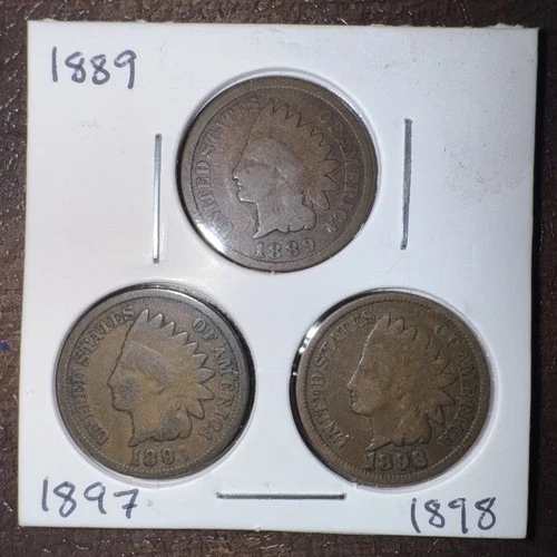 Indian Head Penny AU Lot of 3  From 1889, 1897 and  1898 All 3 Dates #558