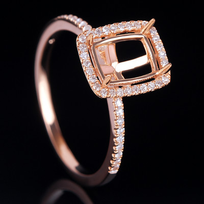 10 K ROSÉGOLD 0,20 kt natürlicher Diamant gepolsterter Heiligenschein Halbfassung 8 x 6 mm Ringgröße 6