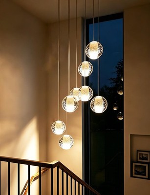 78.74'' Adjustable Bubble Crystal Chandelier for Staircase High Ceiling, 8-Lig...