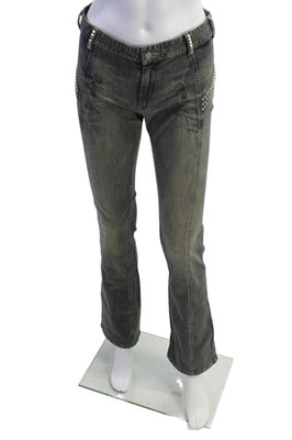 David Meister Womens Cotton Studded Detail Boot Cut Jeans Stonewash Gray Size 2