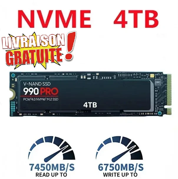 SSD 990 PRO 4To NVMe M.2 PCIe 4.0 – Ultra Rapide Lecture 7450MB/s PS5 PC