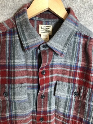 L.L. Bean Shirt Mens Large Red Plaid Chamois Flannel Chore Workwear Hike Classic